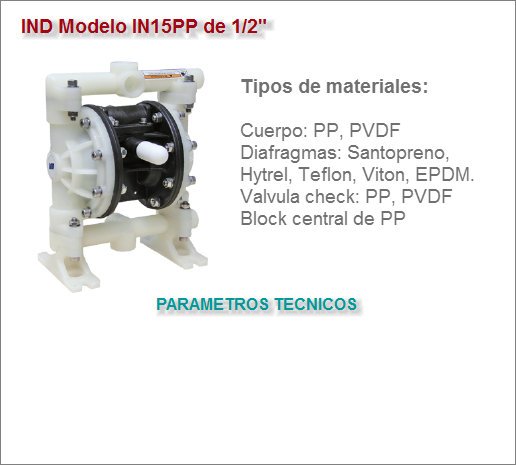 Bomba de diafragma IND Modelo IN015PP de 1/2