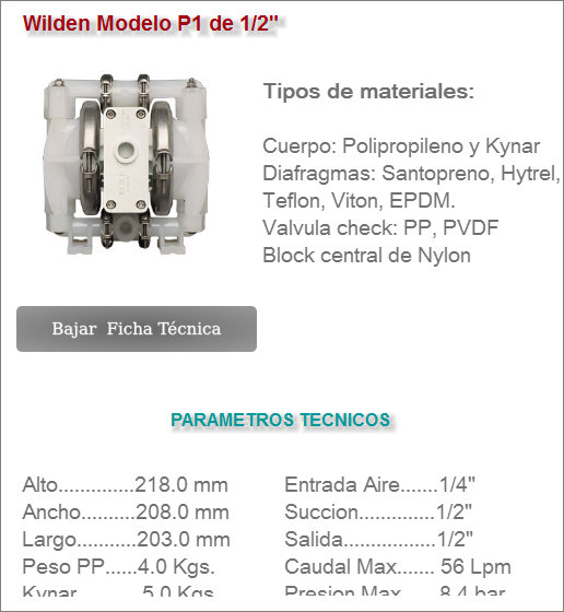 Bomba de diafragma Wilden Modelo P1 de 1/2