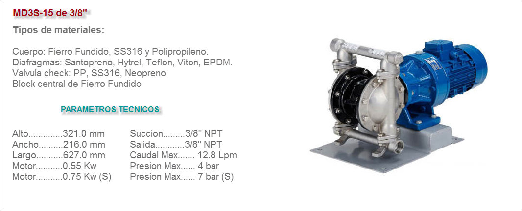 Bomba de Diafragma Electrica modelo MD3S-15 de 3/8
