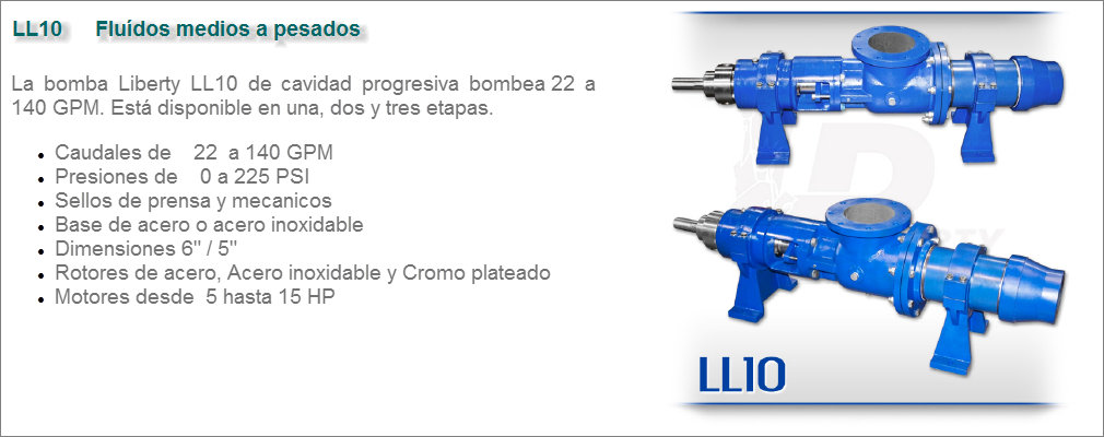 Bomba de cavidad progresiva Liberty Modelo LL10