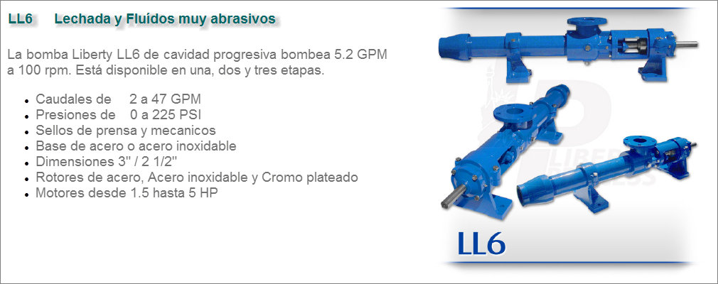 Bomba de cavidad progresiva Liberty Modelo LL6