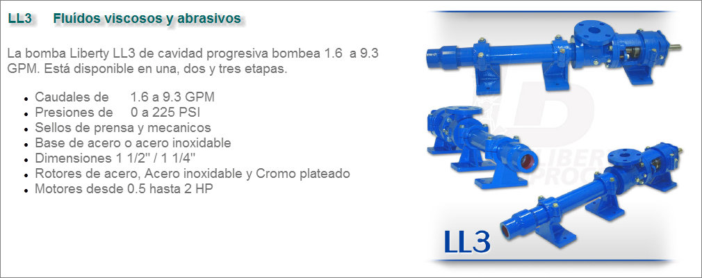 Bomba de cavidad progresiva Liberty Modelo LL3